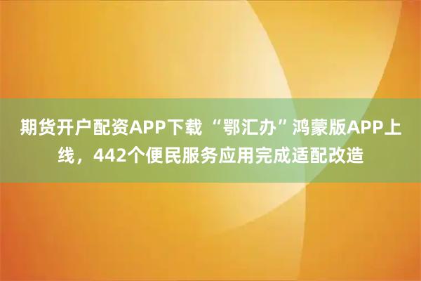 期货开户配资APP下载 “鄂汇办”鸿蒙版APP上线，442个便民服务应用完成适配改造