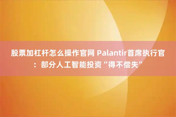 股票加杠杆怎么操作官网 Palantir首席执行官：部分人工智能投资“得不偿失”